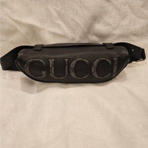 Gucci Black Embossed Logo Leather Belt Bag